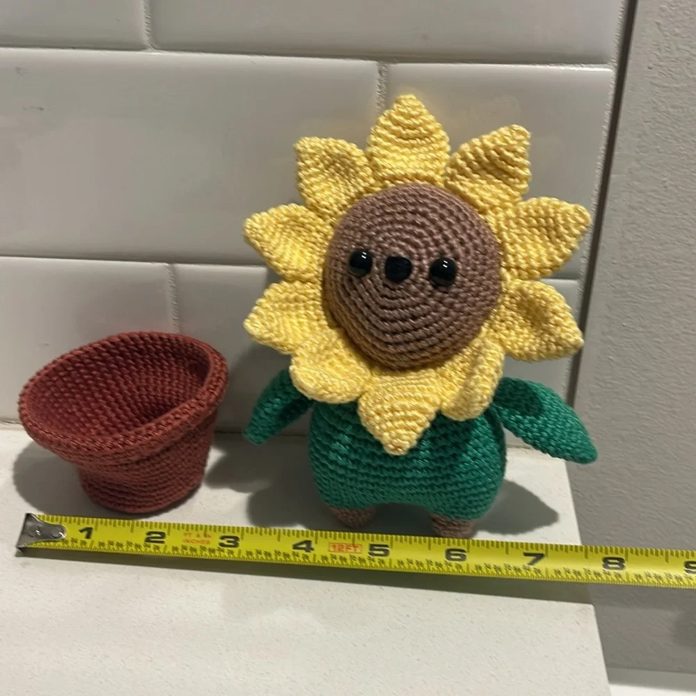 Flower Child Sunflower Bear Hand Crafted Figure and Pot Amigurumi Crochet Decor - Picture 10 of 13